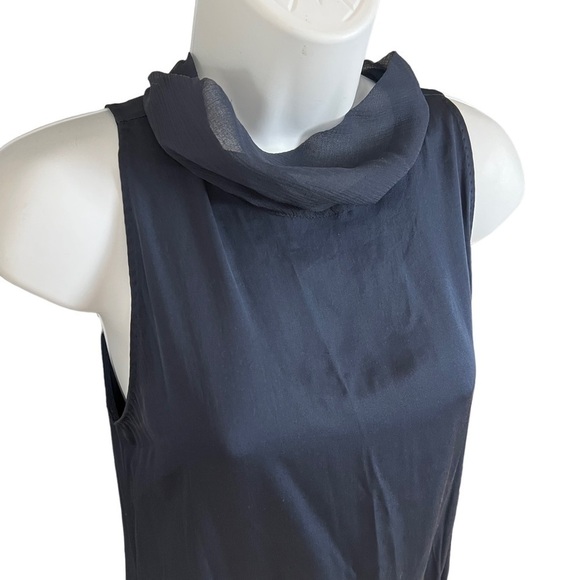 Saks Fifth Avenue Navy Blue Silk Sleeveless Blouse Ruching Bow Small Petite EUC - Picture 6 of 11
